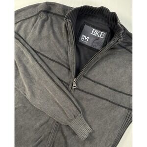 BKE Buckle Sweater Men Size M Mock Turtle Dark Gray Ribbed Full Zip 100% Cotton
